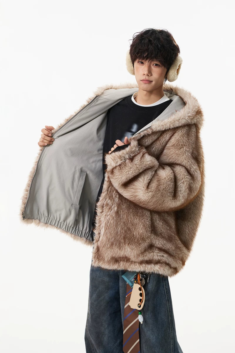 Glacier Haze Faux-Fur Hoodie Coat