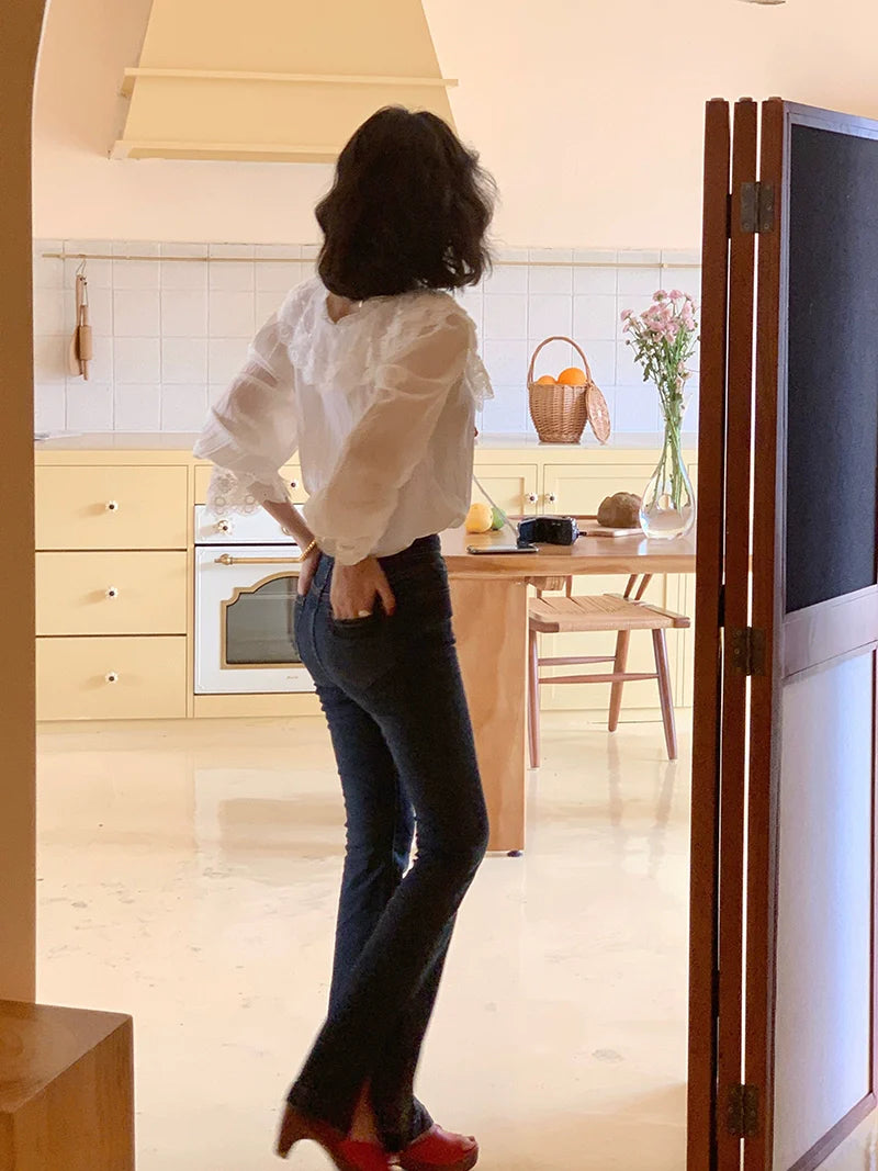 White Lace-Trimmed Blouse