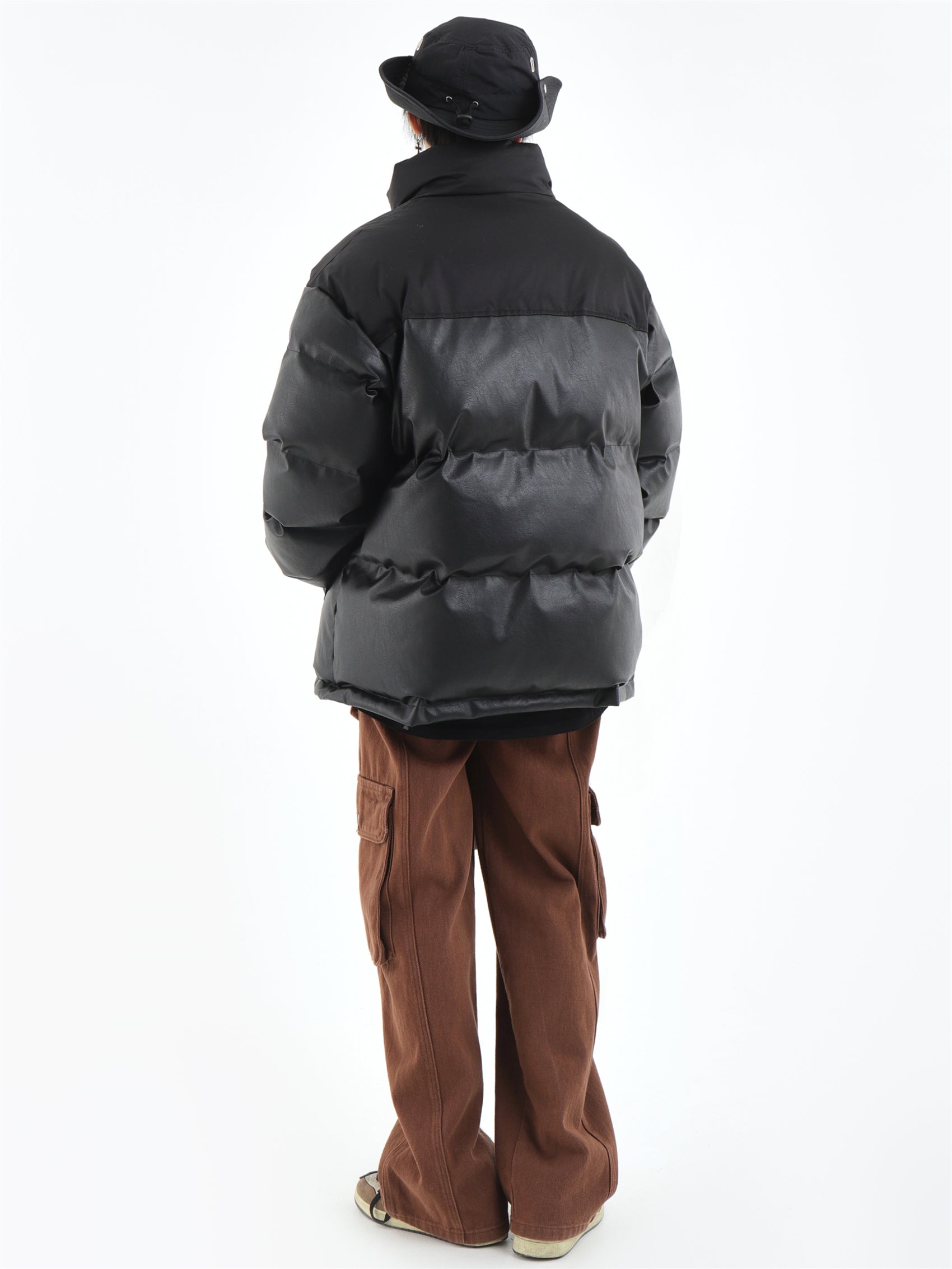 PU Leather Trimmed Cotton Zip Jacket - chiclara