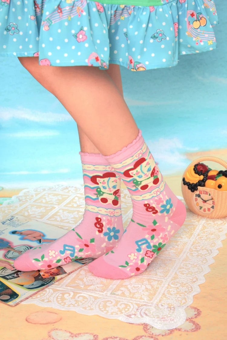 Sweet Summer Garden Print Crew Socks