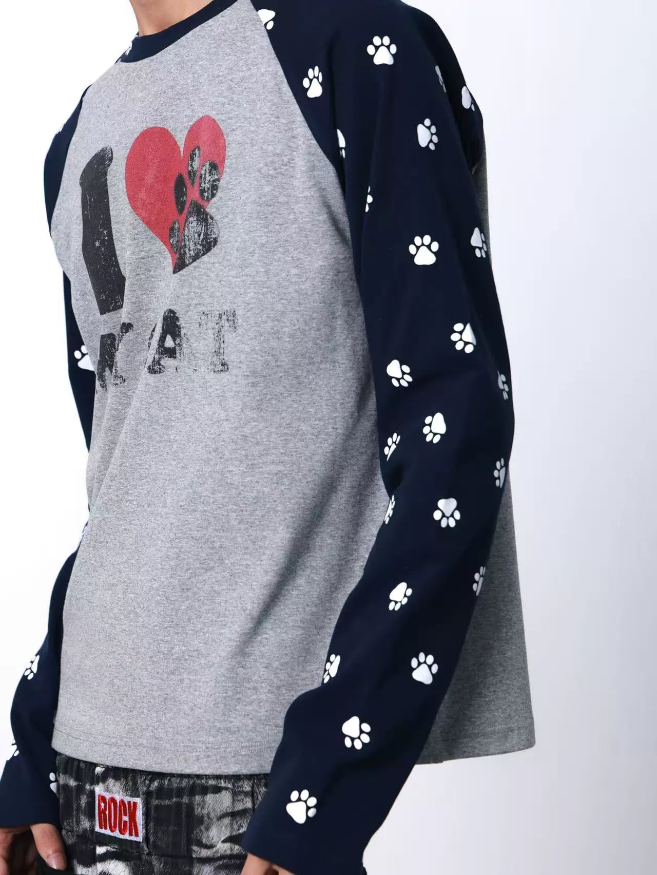 Pawprint Heart Cat Lover Raglan Longsleeve