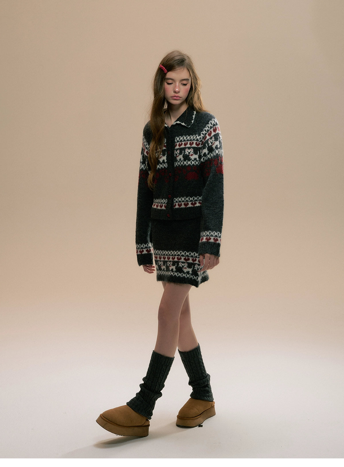 Fair Isle Knit Winter Sweater and Skirt Set