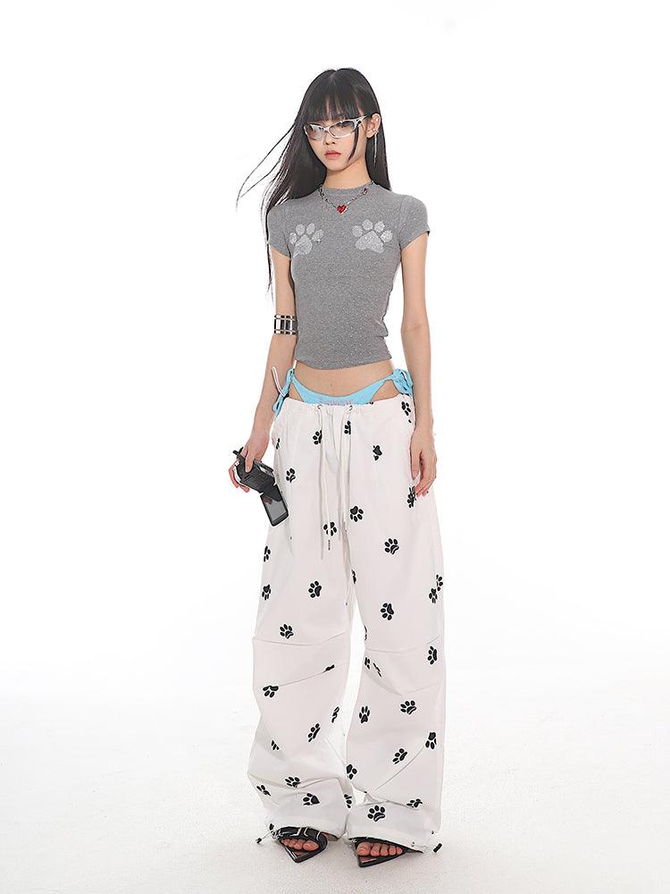 Cat Paw Print Fitted Short Sleeve Tee - chiclara