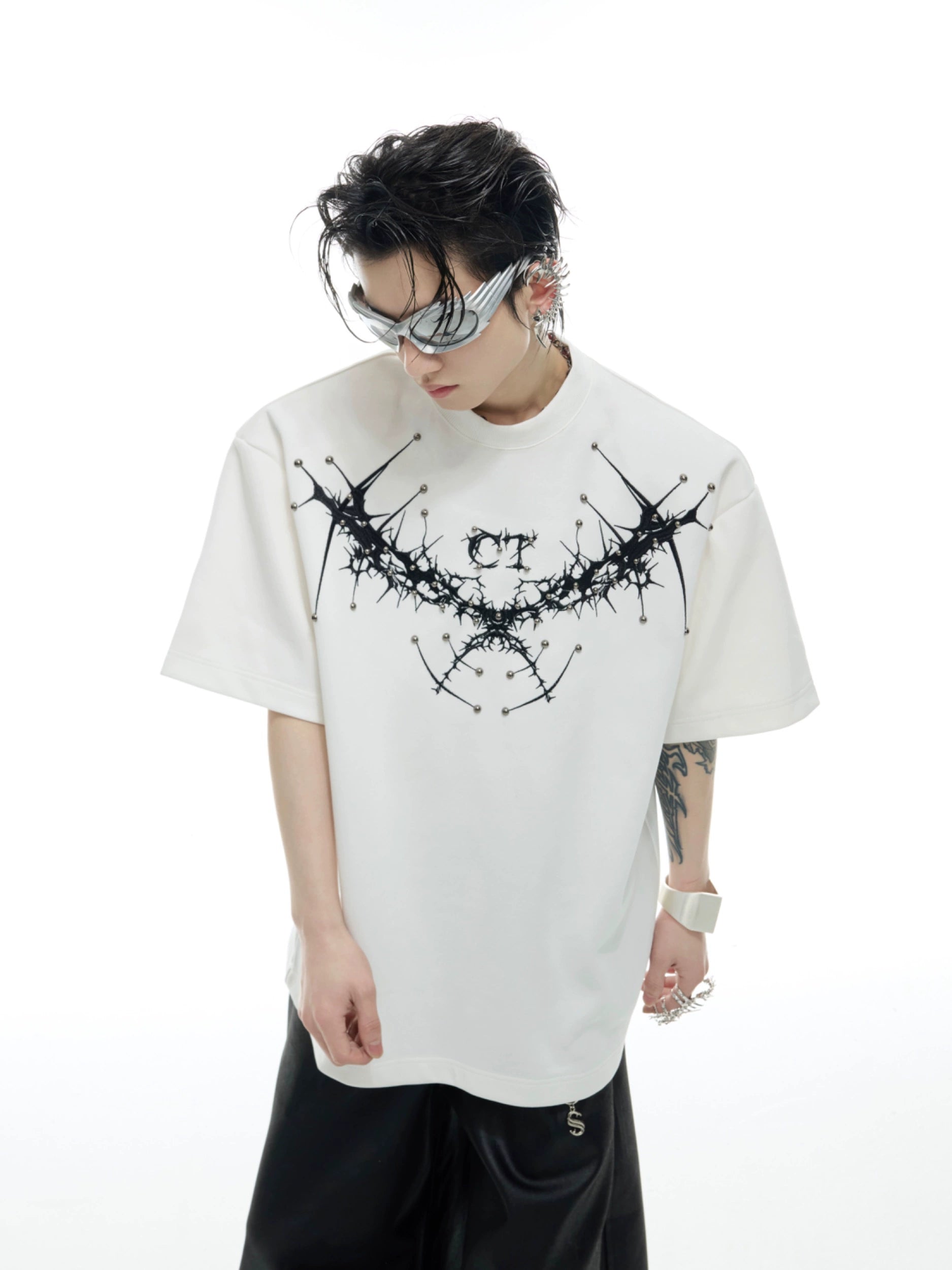 Gothic Wing Print White T-Shirt