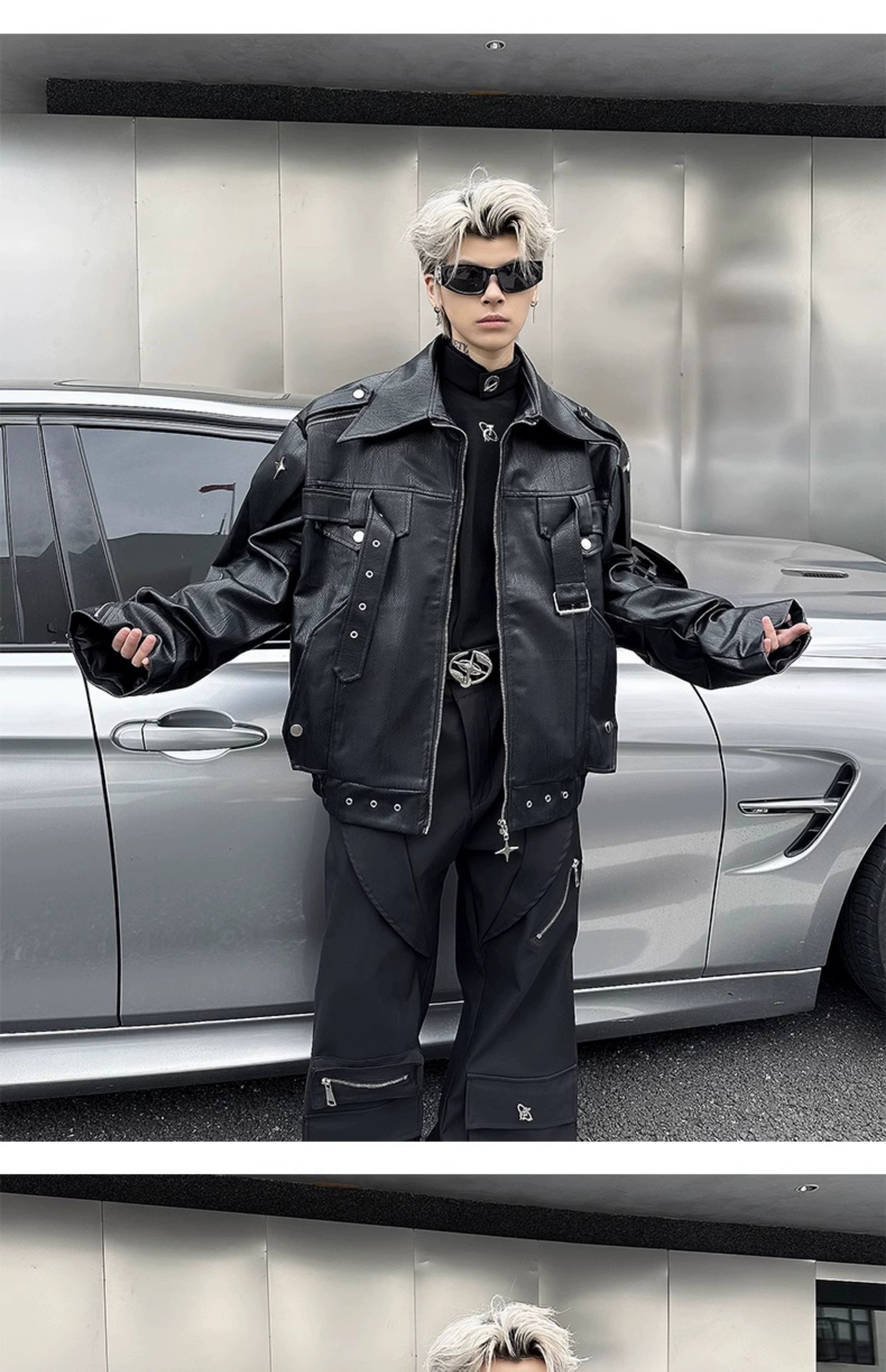 Oversized Star Patch Leather Jacket