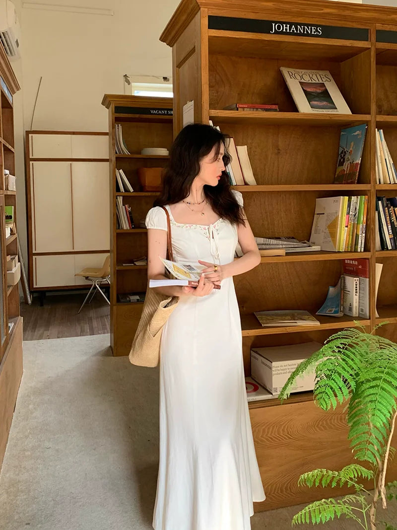 Short Sleeve White Maxi Dress