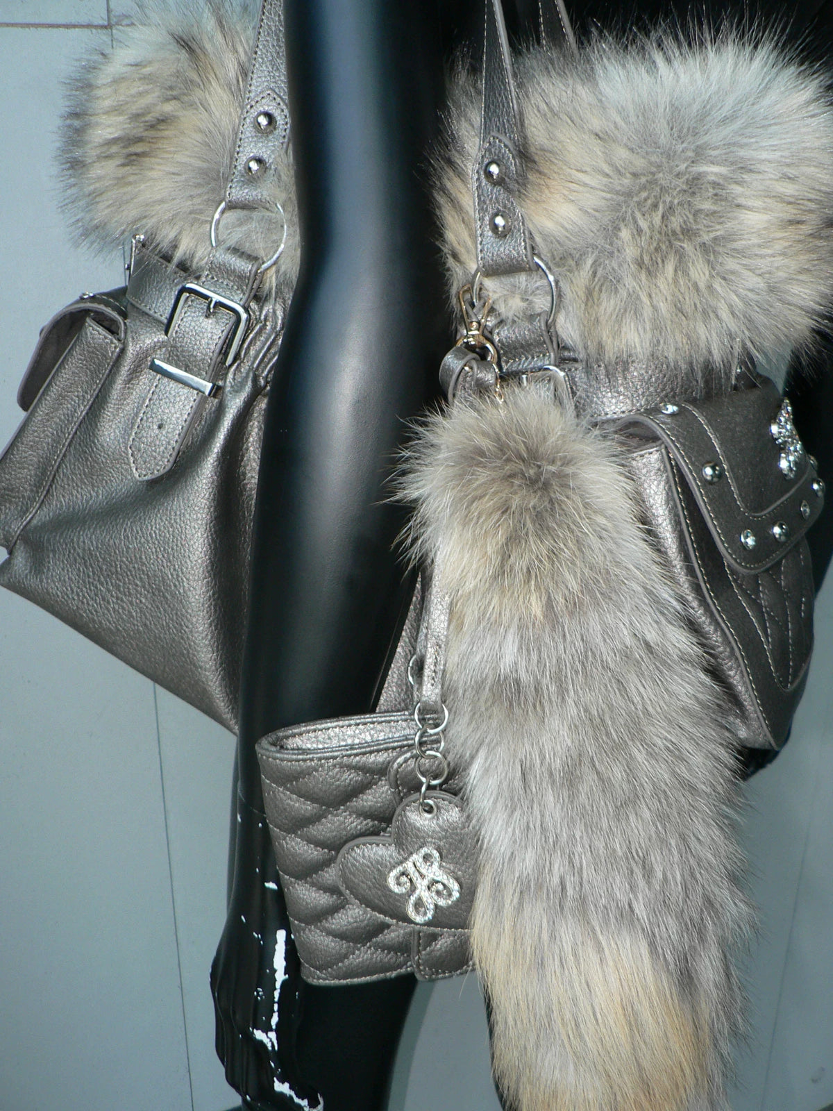 Golden Purr Luxe Faux‑Fur Charm Tote