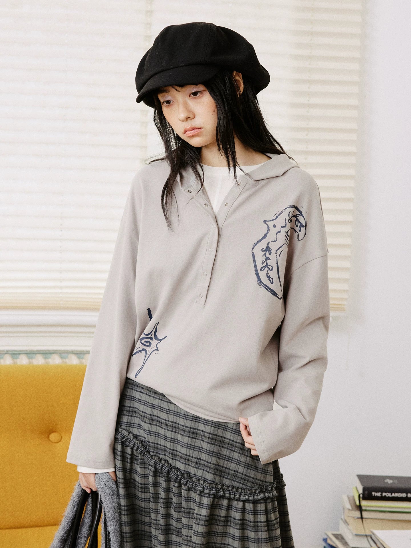 Graphic Embroidered Oversized Polo Shirt