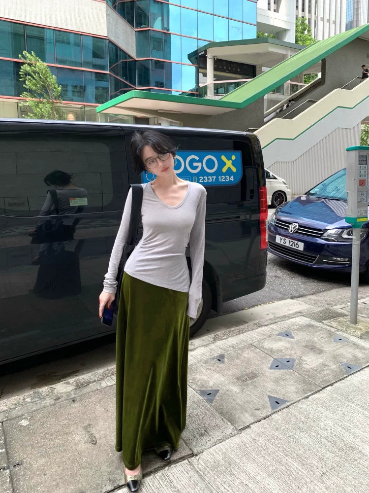 Velvet A-Line Maxi Skirt