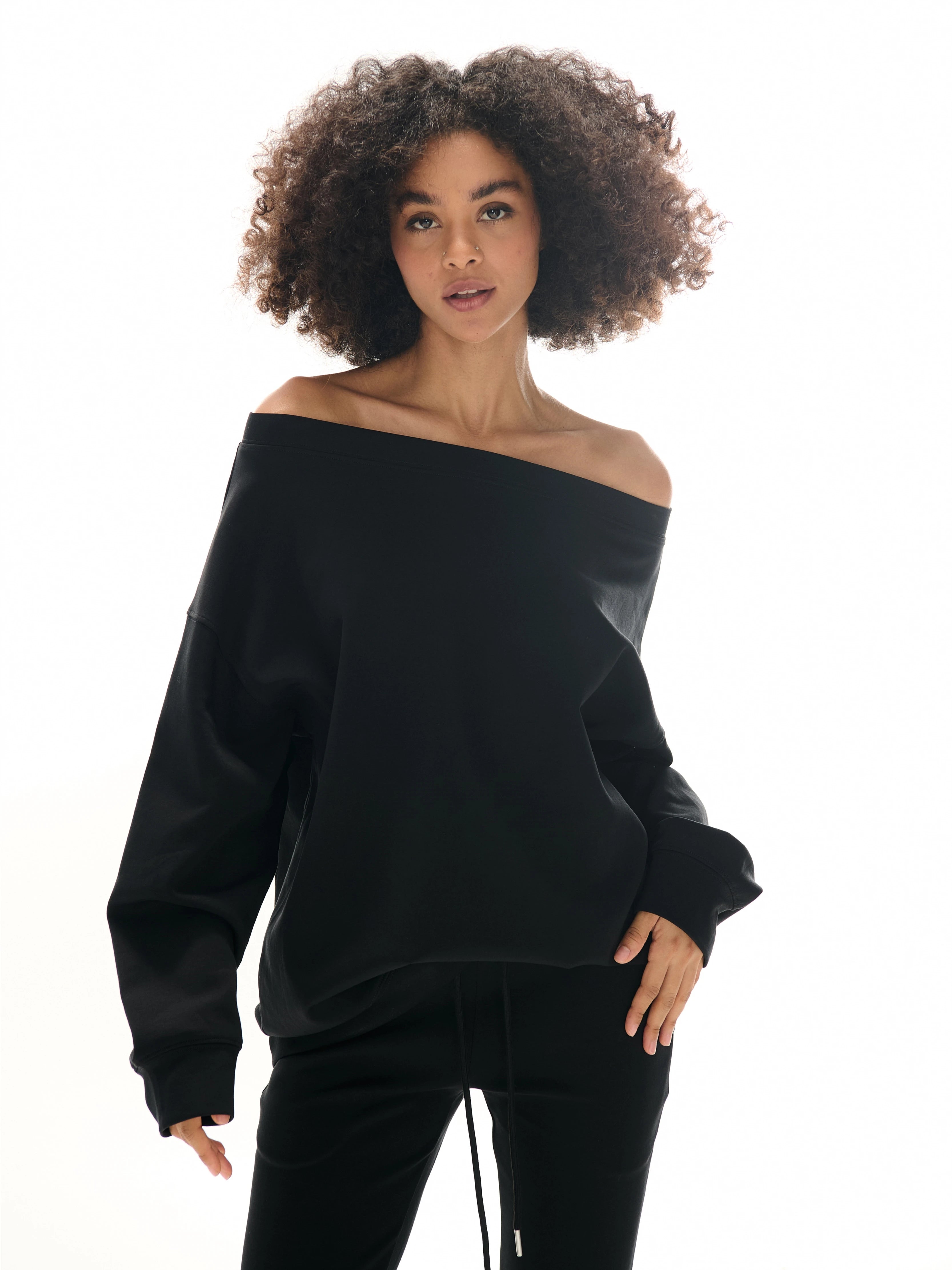 Off-The-Shoulder Sweatshirt And Slight Flare Casual Pants Set