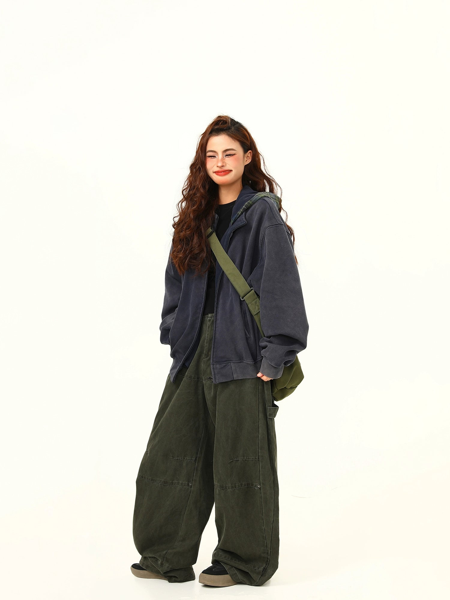 Plaid Hooded Oversized Zip Jacket