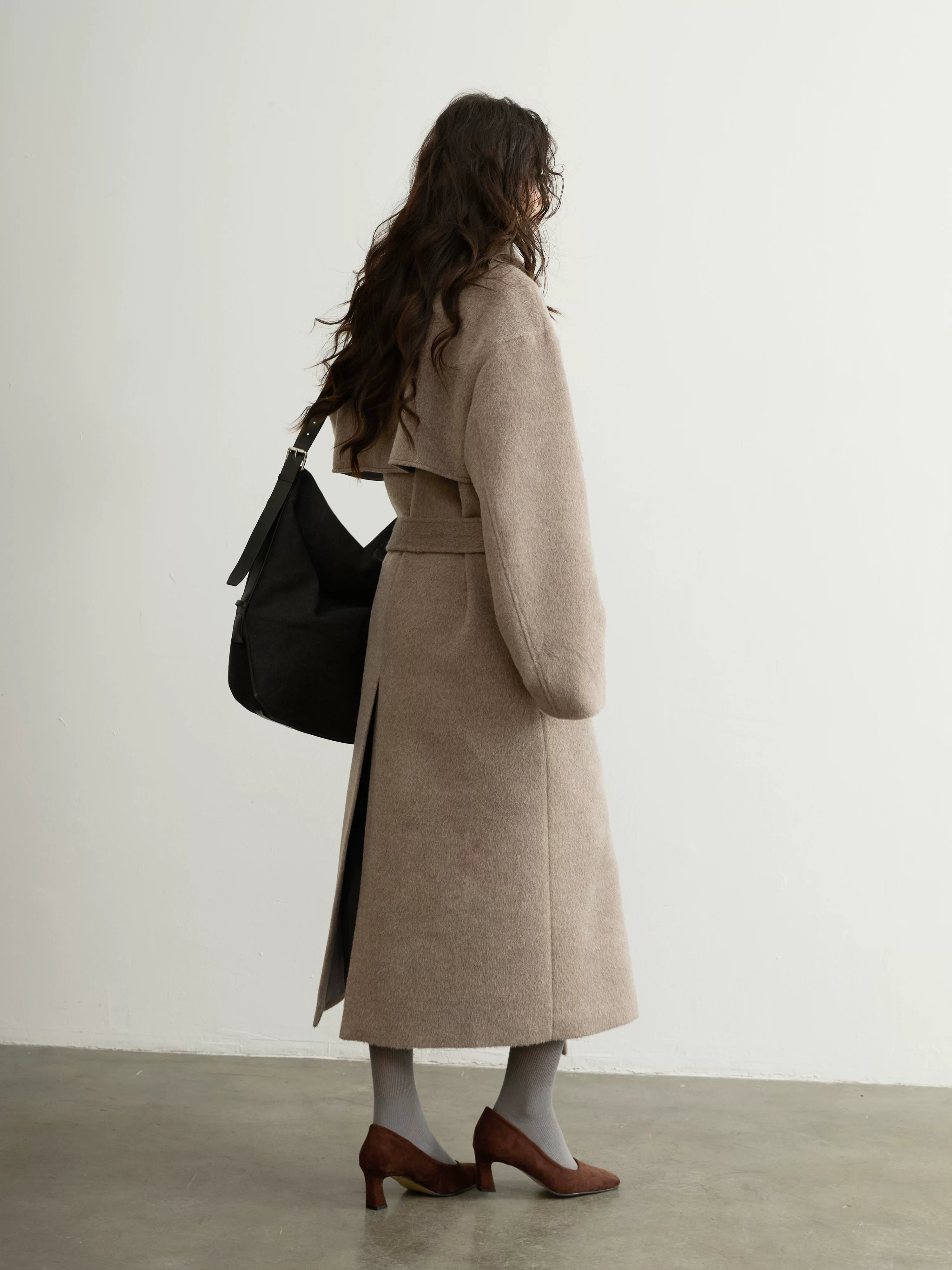 Mink Wrap Belted Wool Coat