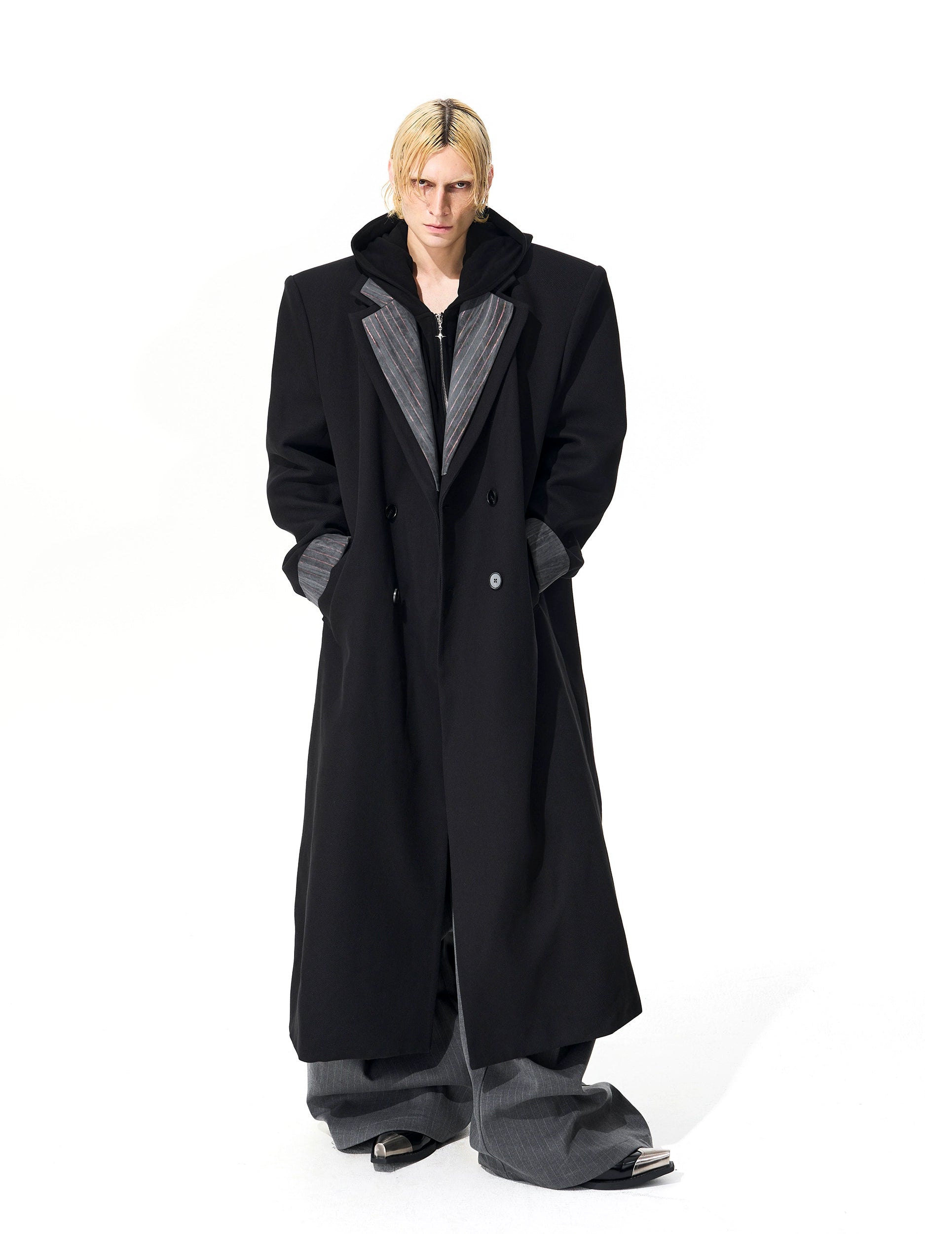 Black Double Breasted Long Overcoat