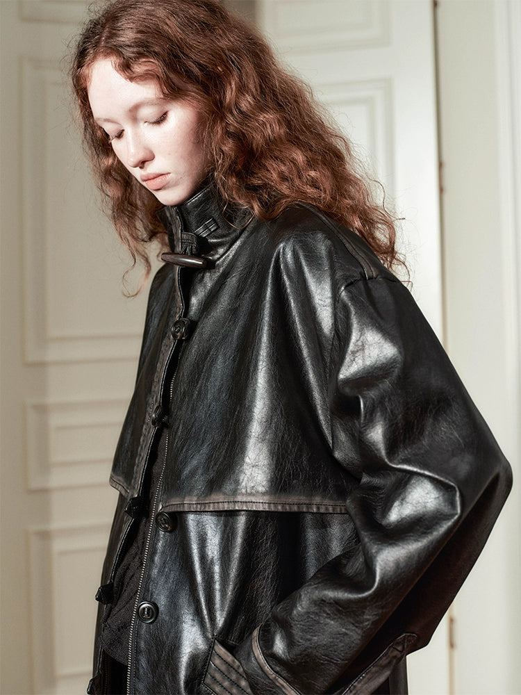 Patina Leather Belted Jacket
