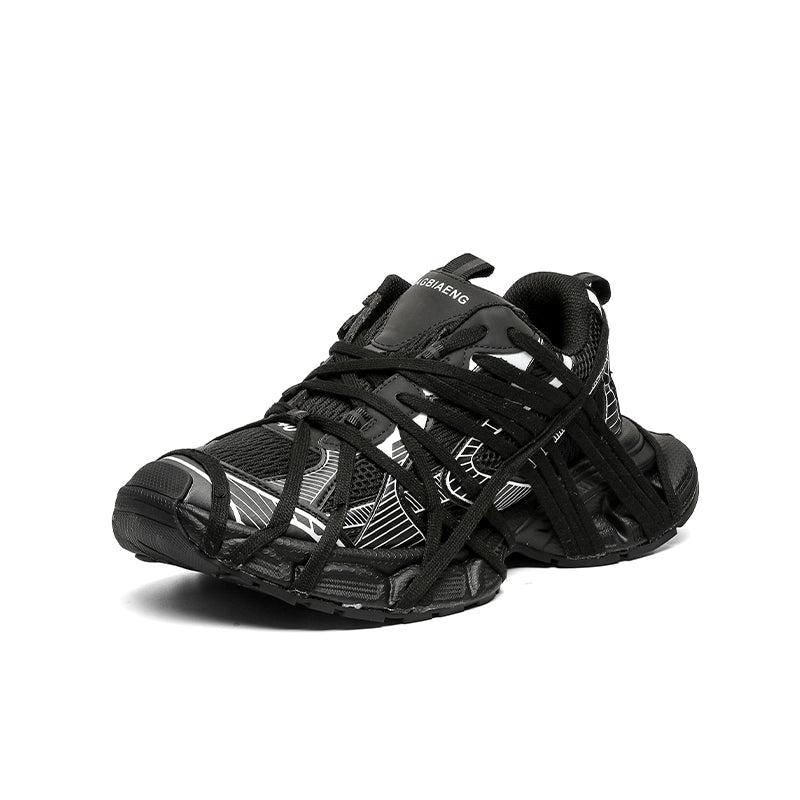 Chunky Futuristic Sneakers with Crisscross Strap Detailing