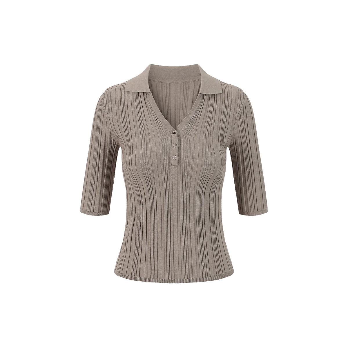 Stone Sonata Ribbed Polo Knit Top