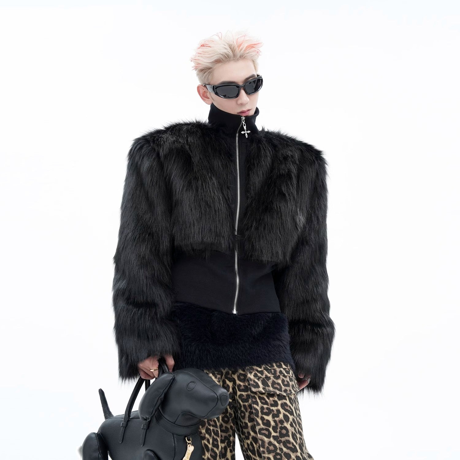 High Neck Olive Fur Panel Jacket