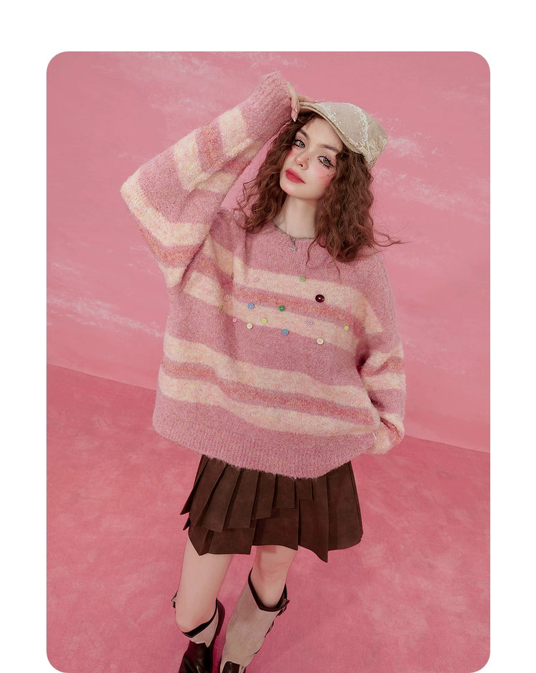 Pink Striped Mohair Sweater