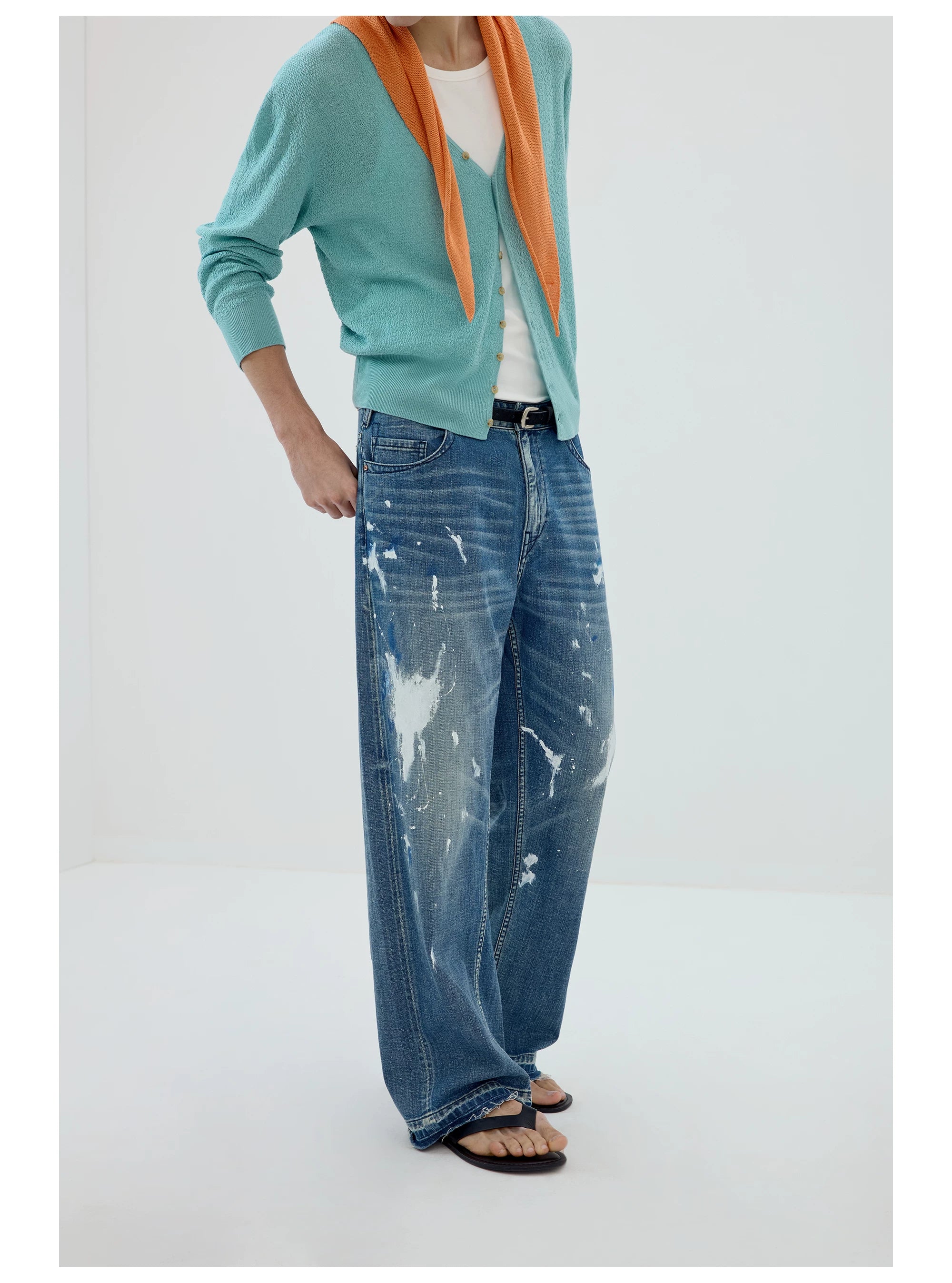 Paint-Splatter Wide-Leg Jeans