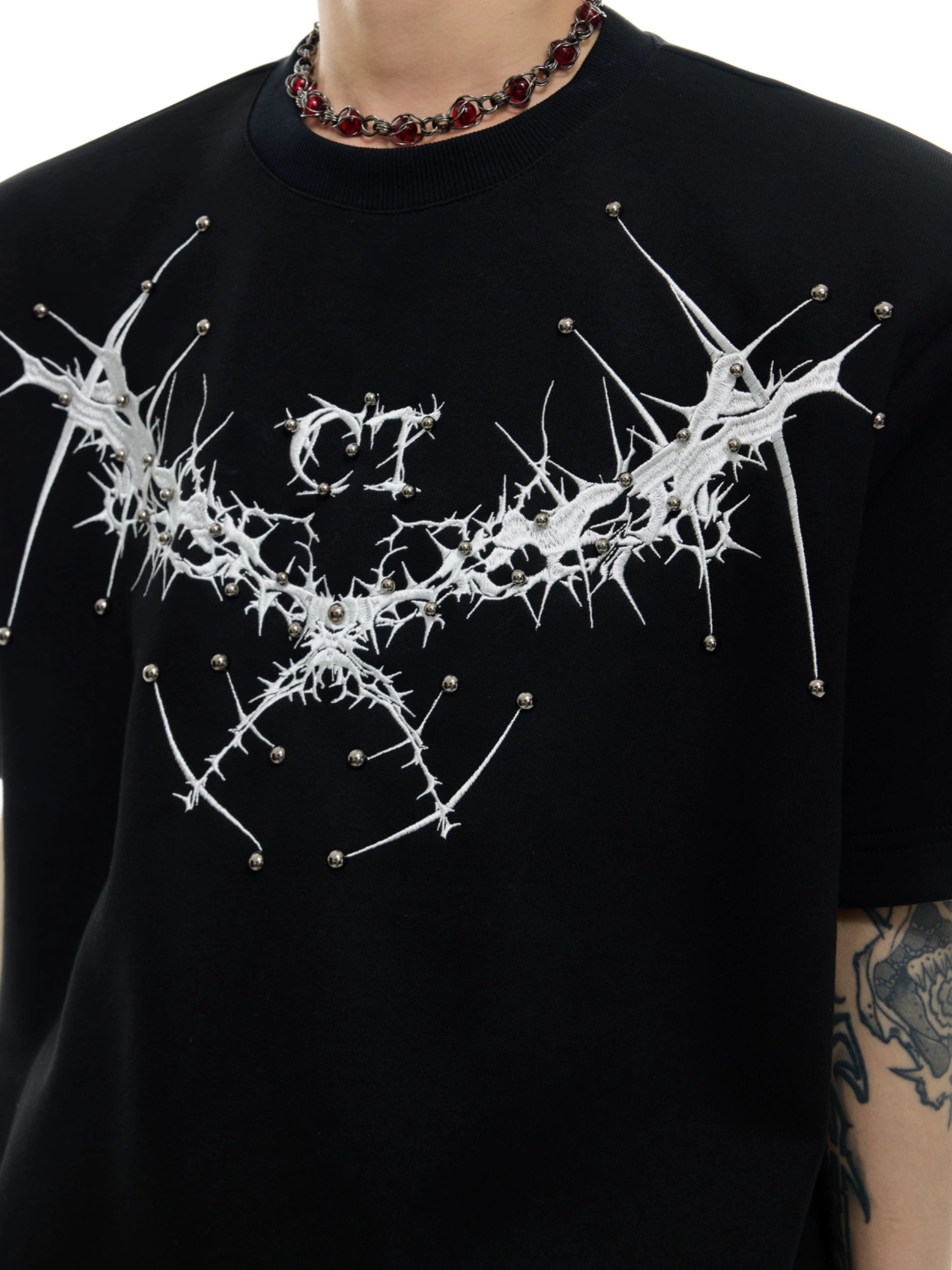 Gothic Wing Print White T-Shirt