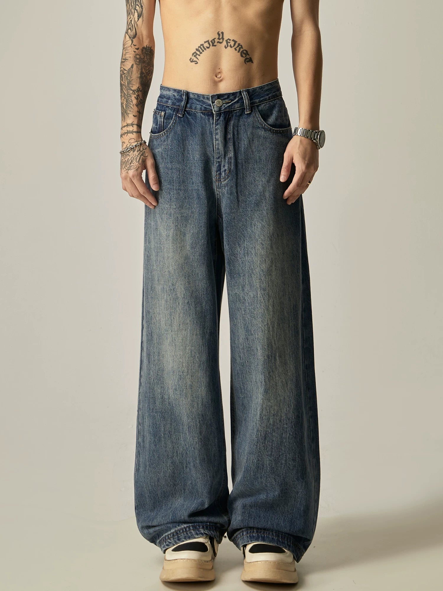 Vintage Wash Straight-Leg Jeans