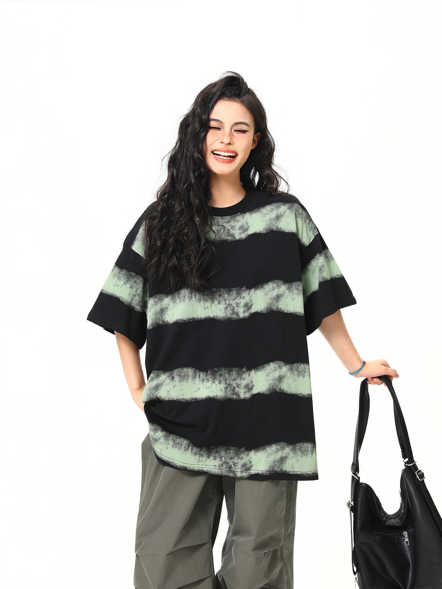 Acid Wash Striped Oversized Tee