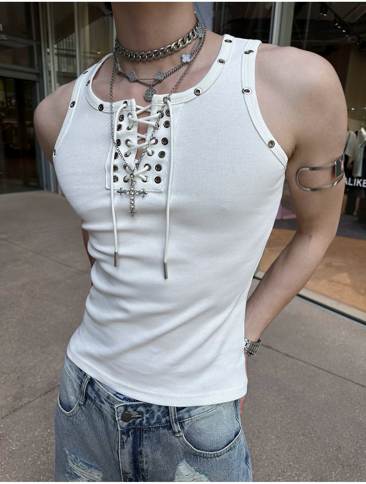 Nightlock Rivet Lace-Up Tank Top