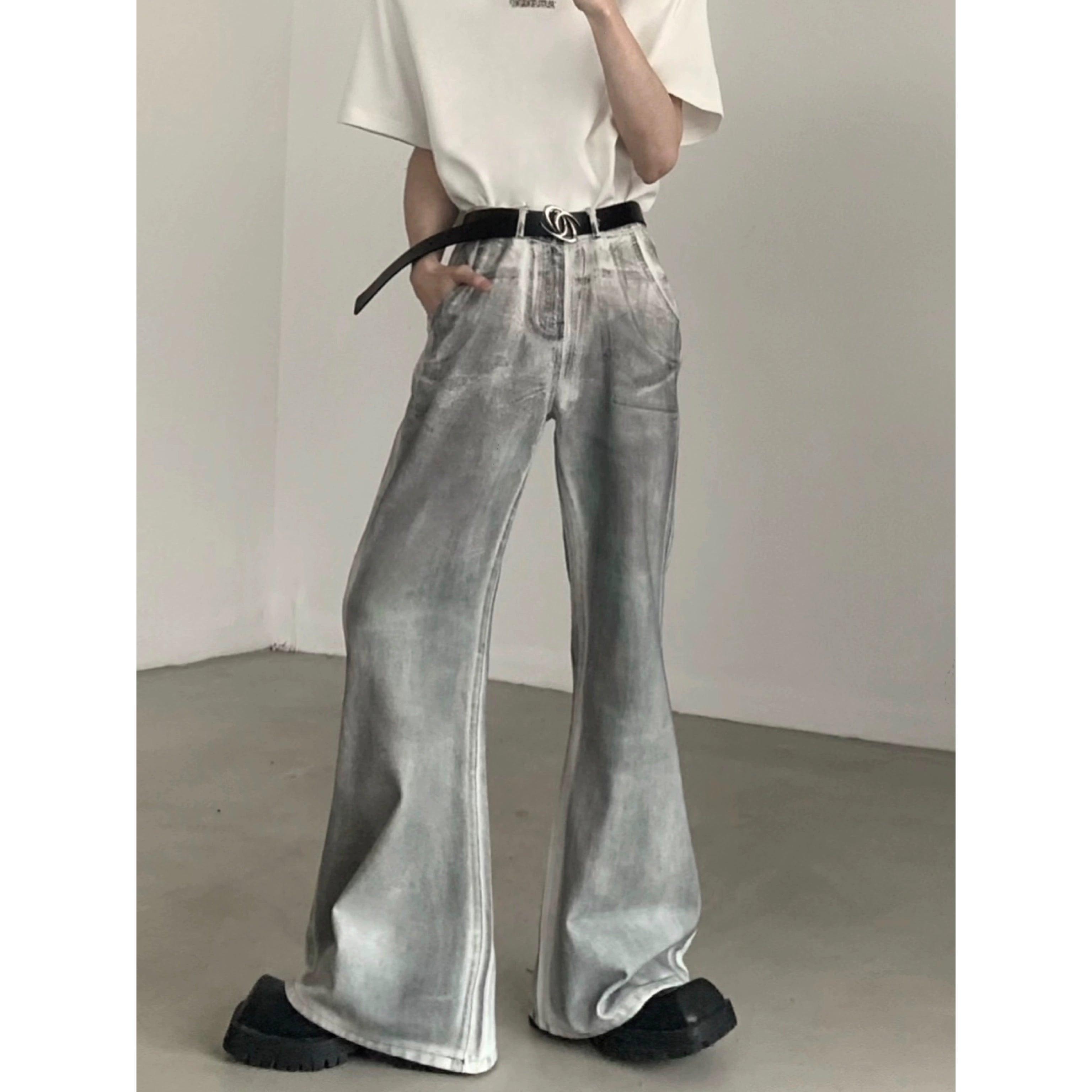 Wide-Leg Silver Metallic Jeans