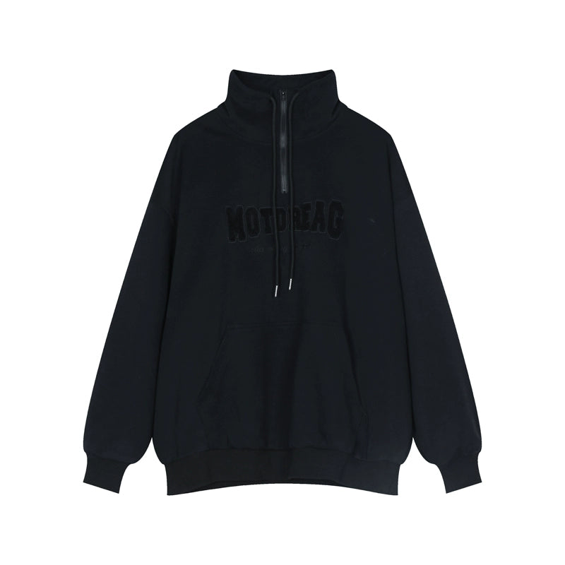 Quarter-Zip Mock Neck Sweatshirt with Embroidered Text