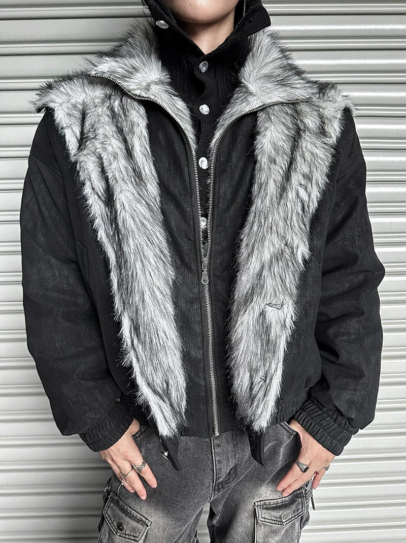 Frostbite V-Line Wolf-Fur Bomber Jacket