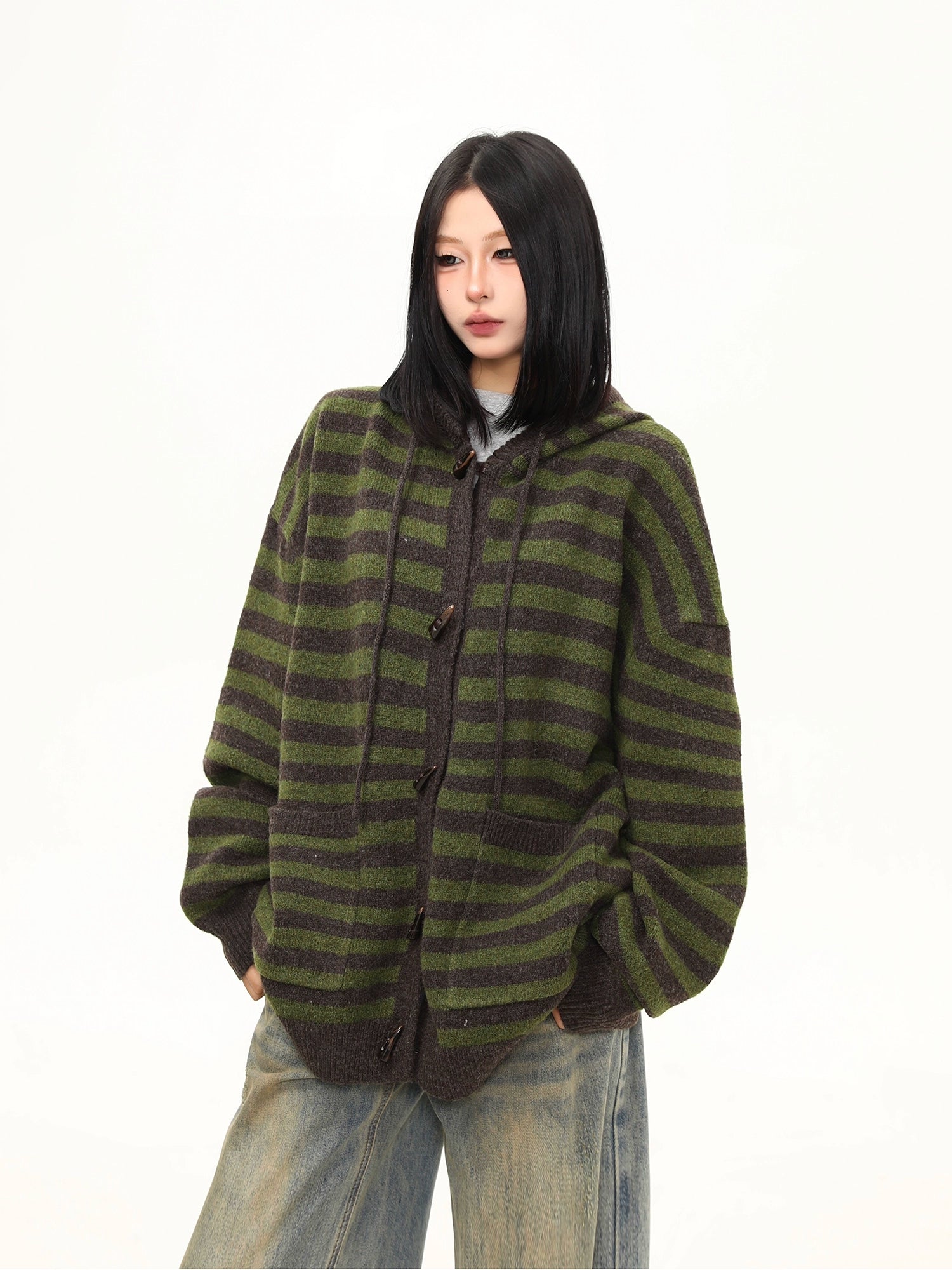 Moss Groove Toggle Knit Hoodie