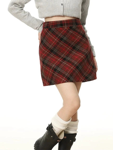 High-Waisted Plaid Skirt