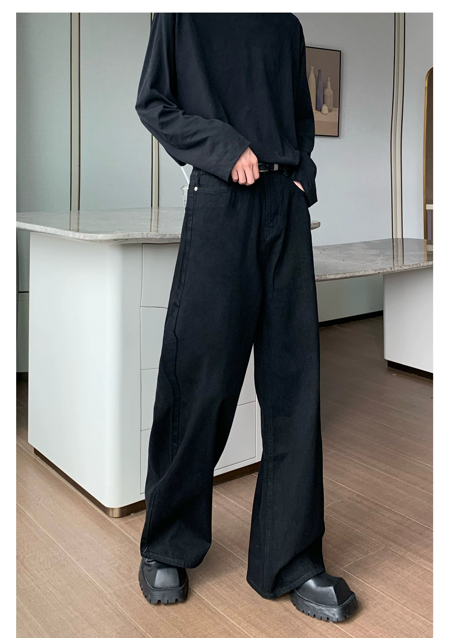 Straight-Wide-Leg Wash  Jeans