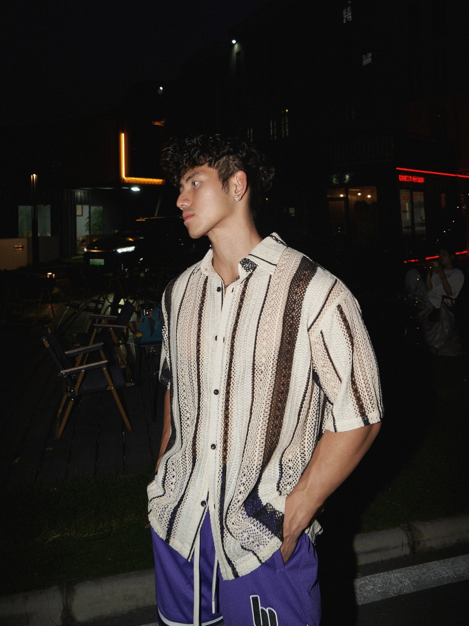 Striped Button-Down Short Sleeve Shirt