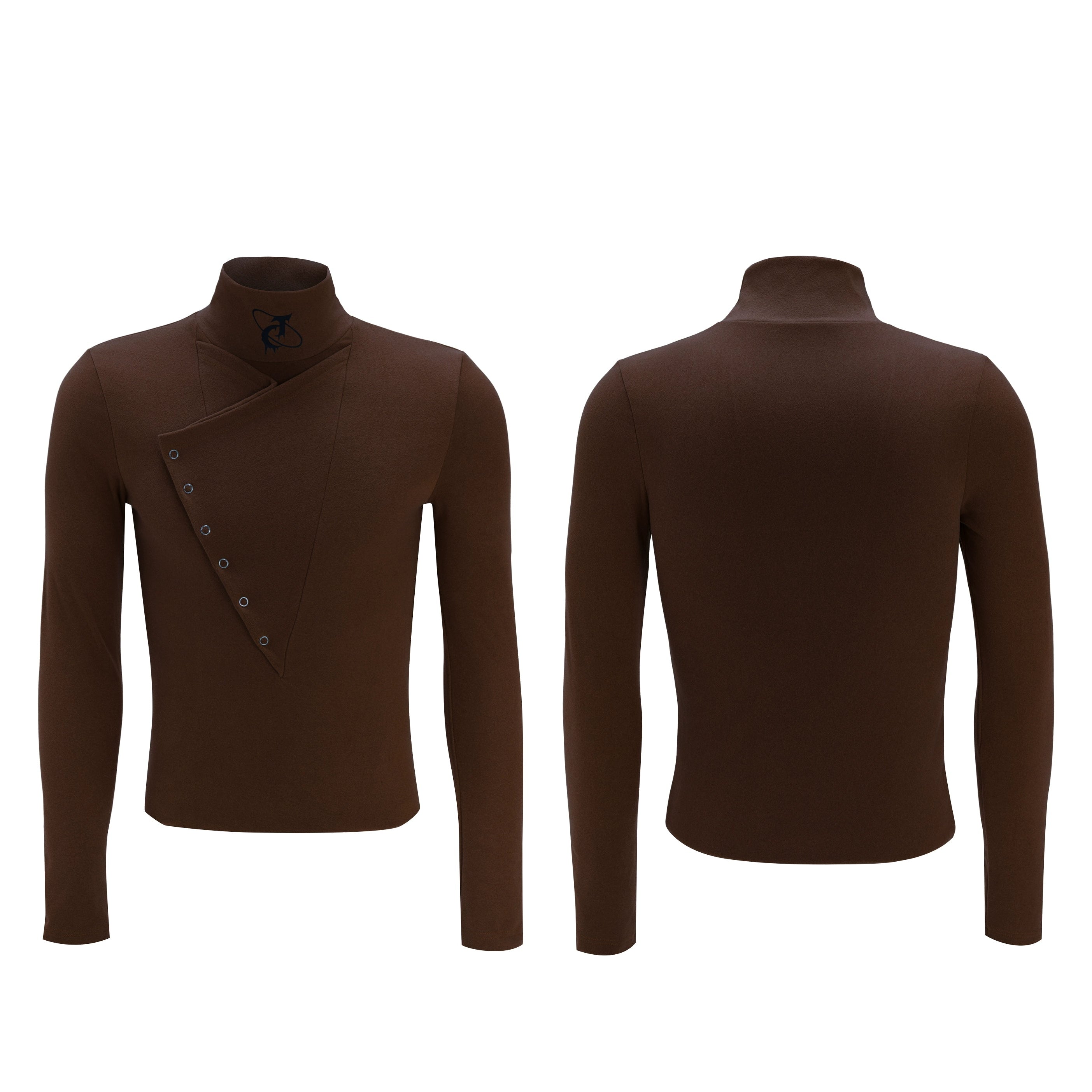 Asymmetric Crest Button Turtleneck
