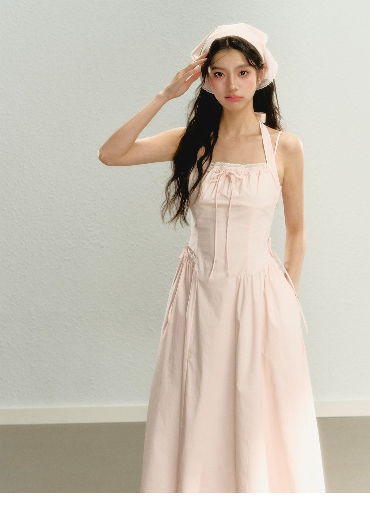 Pink Halter Bow Maxi Summer Dress
