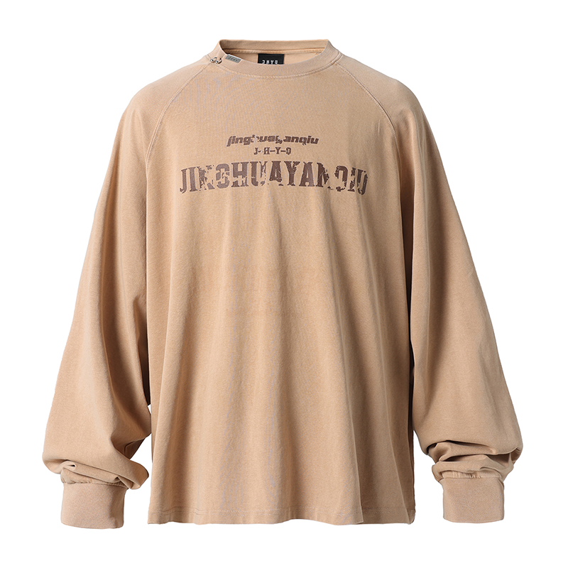 Washed Letters Logo Print Long Sleeve T-Shirt - chiclara