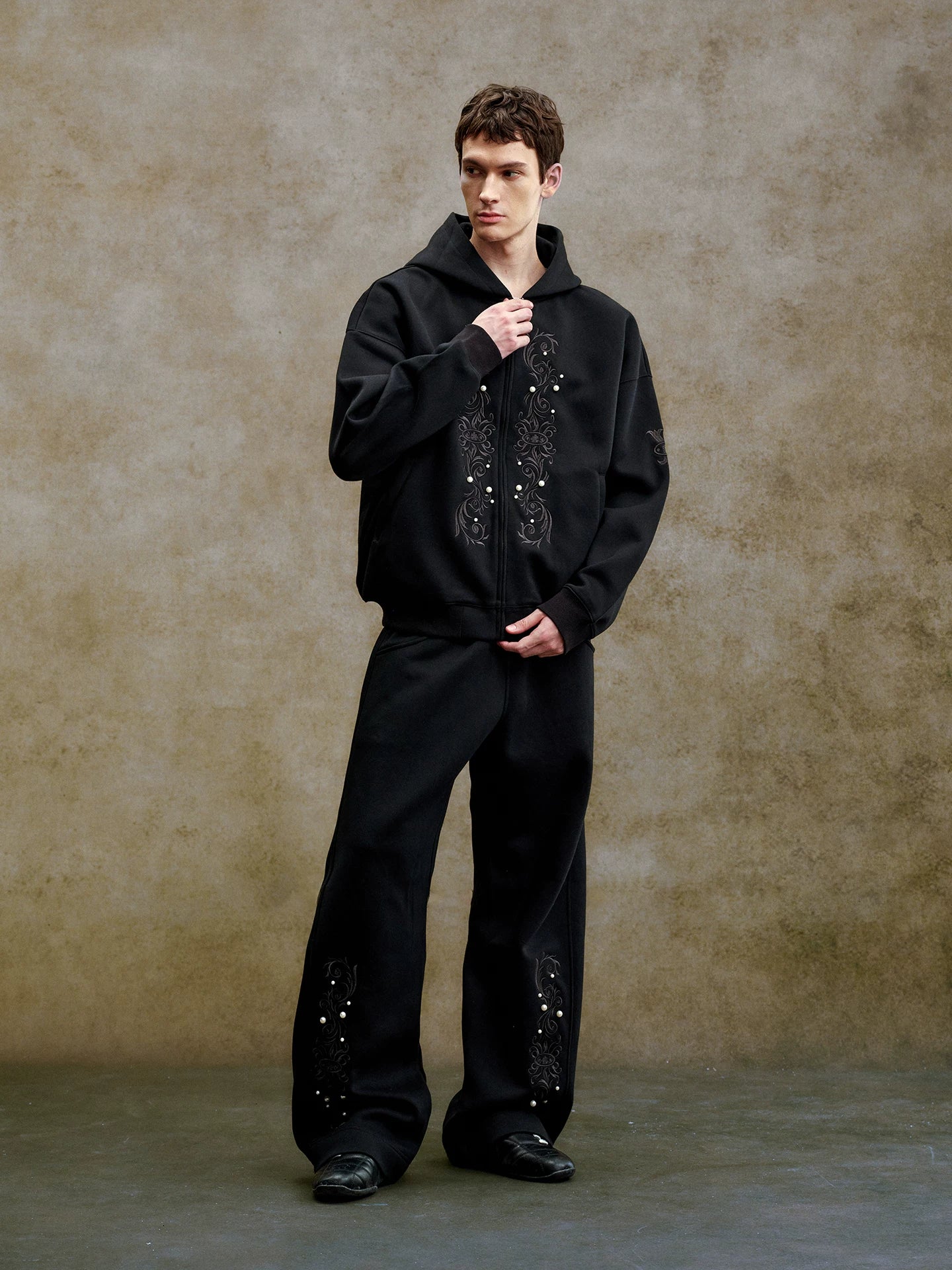 Pearl Embroidered Wide Leg Sweatpants