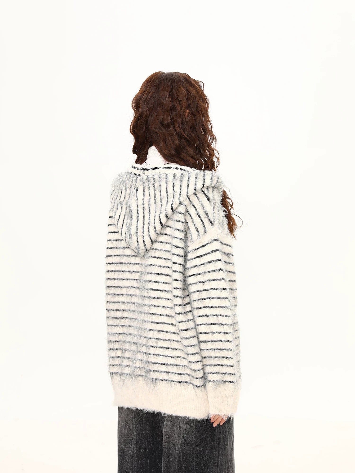 Frost Whisker Fuzzy Stripe Zip Cardigan