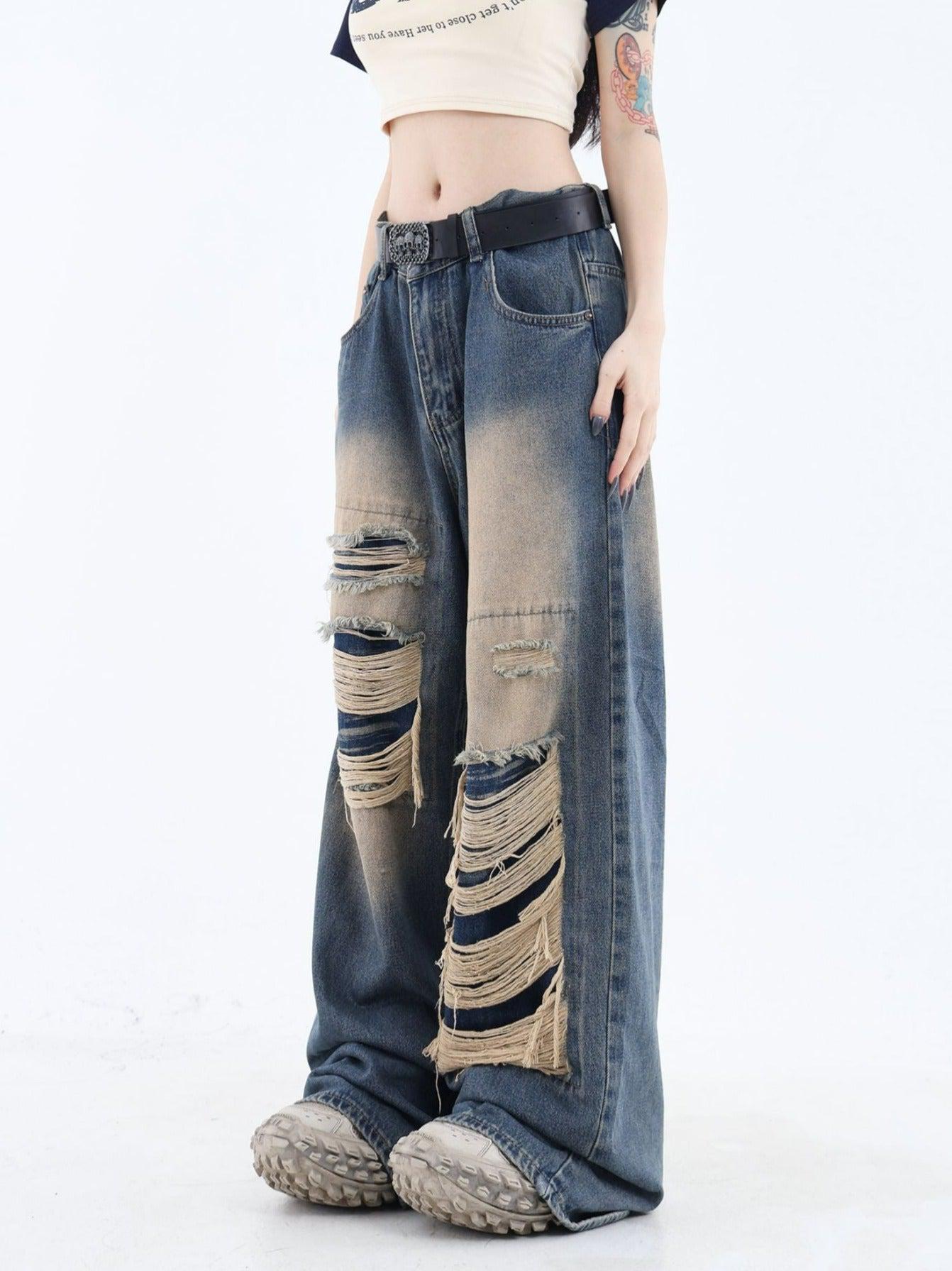 Distressed Patched Denim Jeans - chiclara