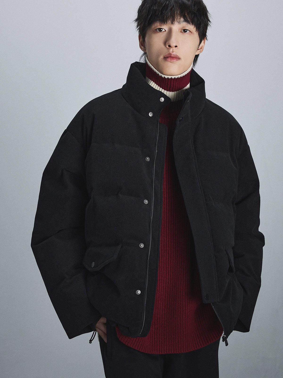 Retro Double-Layer Placket Down Puffer Jacket