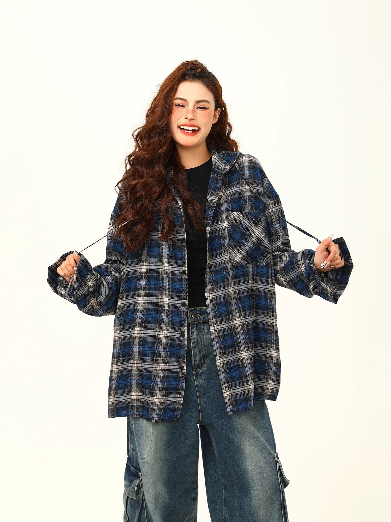 Blue Plaid Oversized Flannel Shirt
