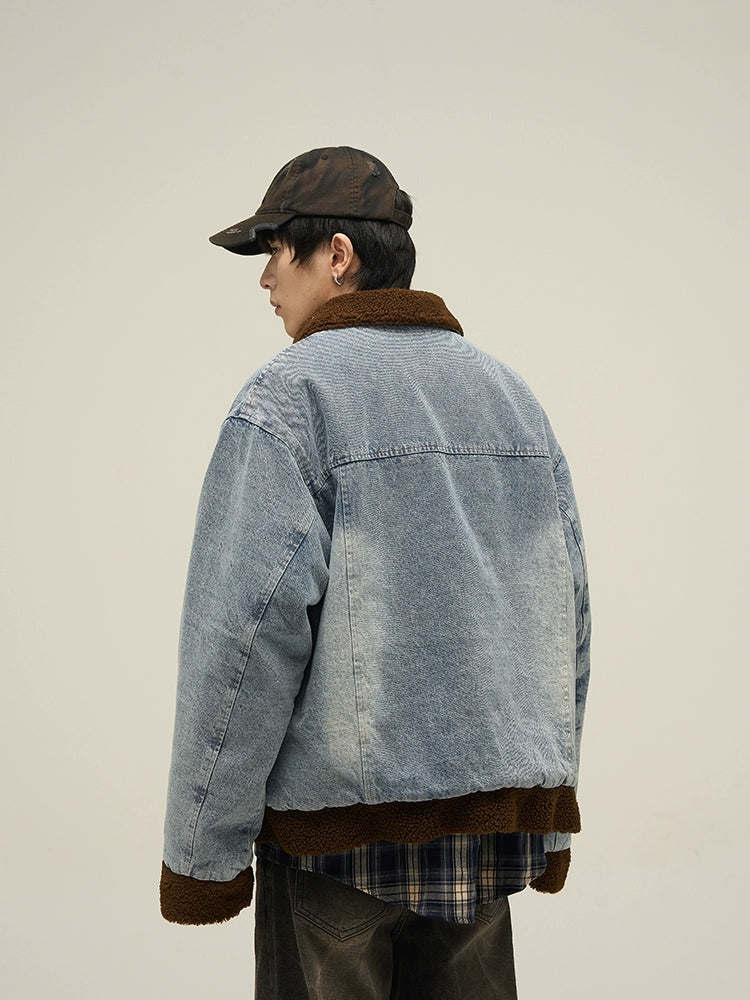 Sherpa Collar Vintage Denim Jacket