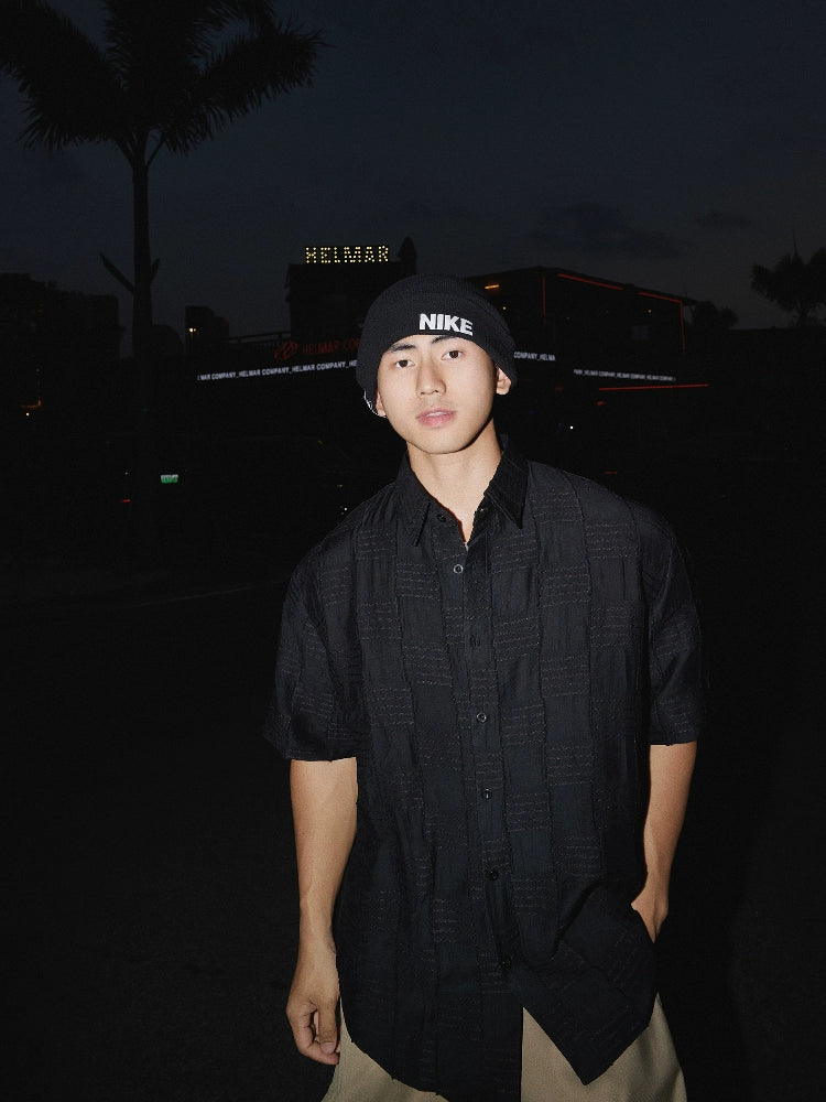 Textured Short Sleeve Button-Up Shirt