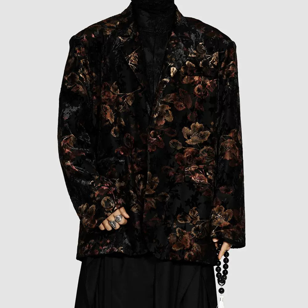 Black Floral Pattern Blazer
