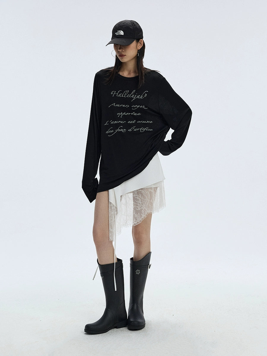 Twilight Veil Asymmetric Lace‑Hem Skirt