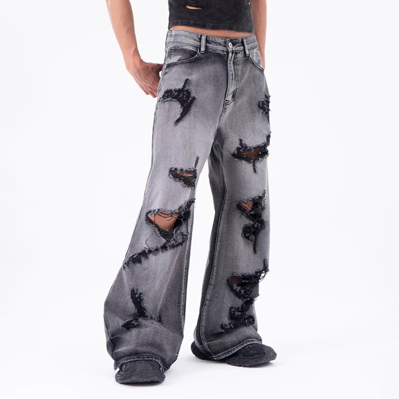 Ruin Fade Shredded Wide-Leg Jeans