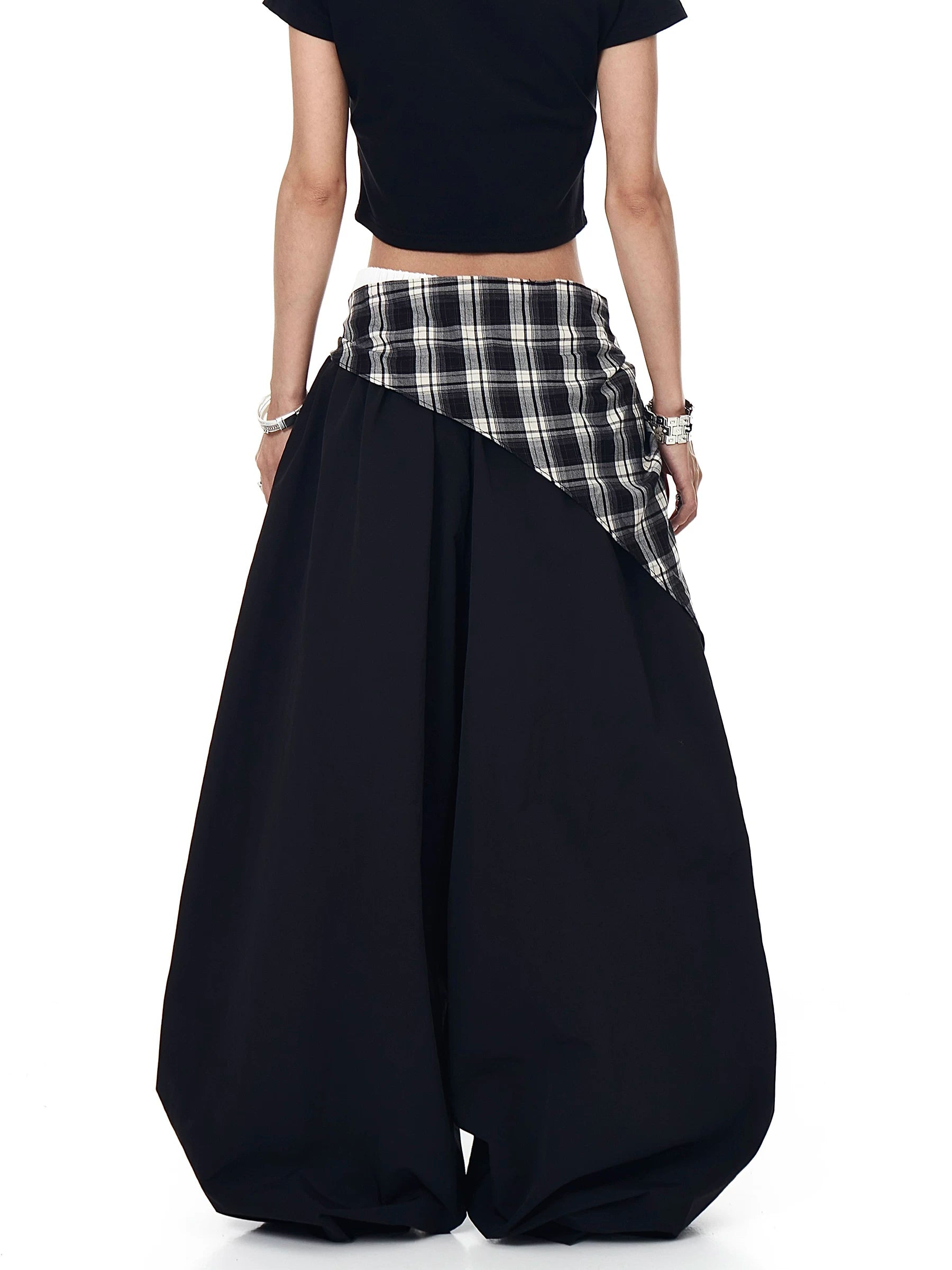 Plaid Shroud Parachute Skirt Pants