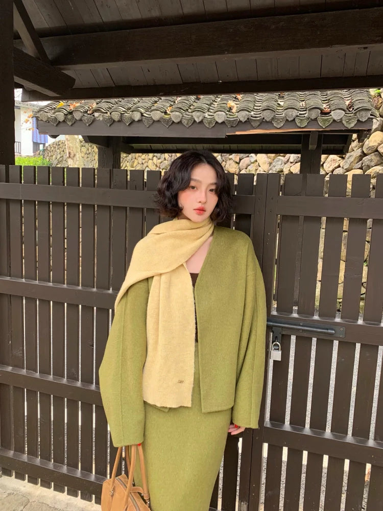 Oversized Wool Coat and Skirt Setup