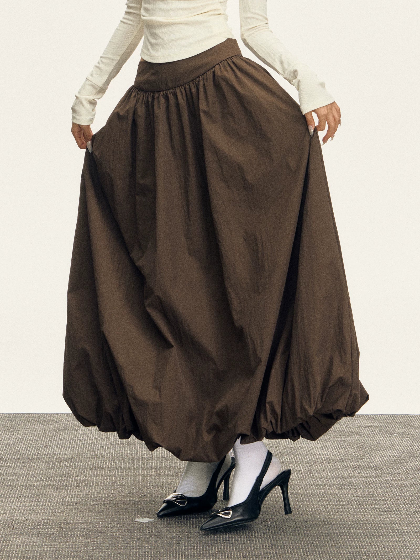 High Waisted Pleated Maxi Skirt
